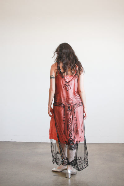 1920s Black Mesh Lace Beaded Tunic Dress