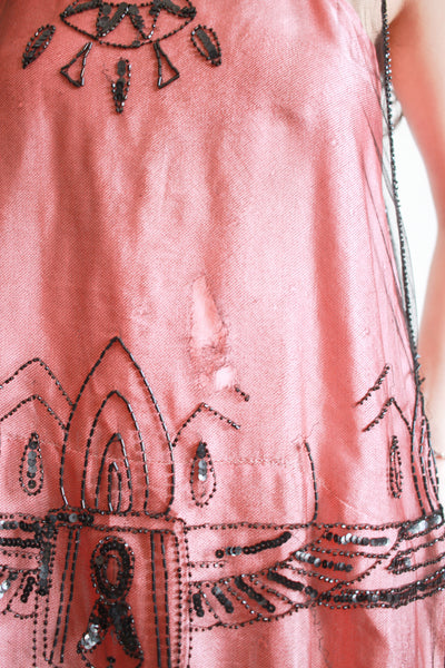 1920s Black Mesh Lace Beaded Tunic Dress