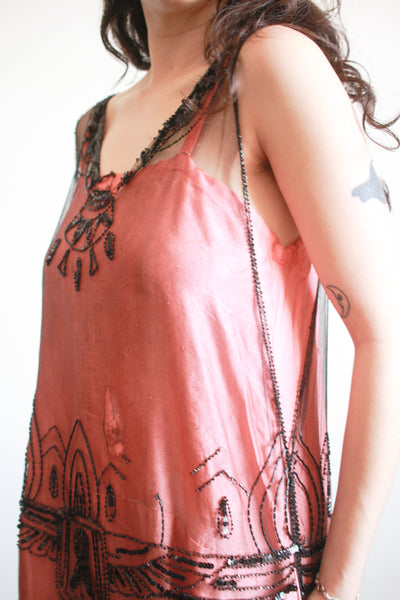 1920s Black Mesh Lace Beaded Tunic Dress