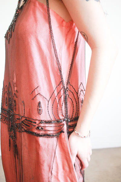 1920s Black Mesh Lace Beaded Tunic Dress