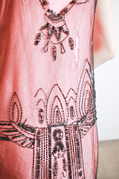 1920s Black Mesh Lace Beaded Tunic Dress