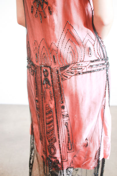 1920s Black Mesh Lace Beaded Tunic Dress