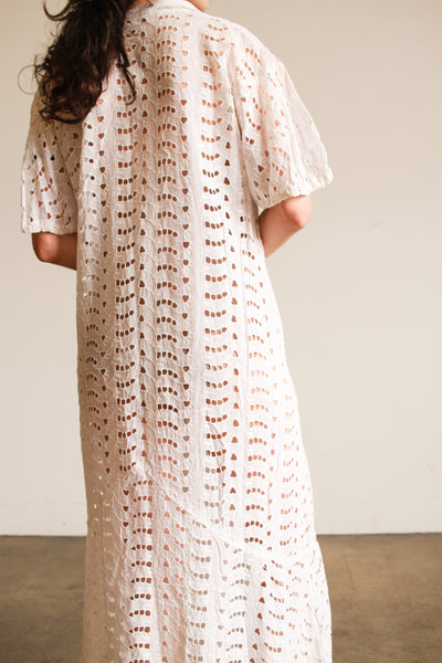 1930s White Eyelet Cotton Dropwaist Dress