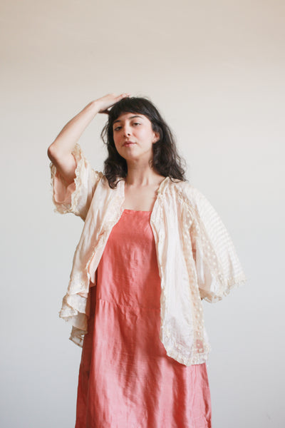 1900s Ballet Pink Silk Swiss Dot Blouse