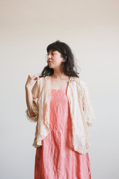 1900s Ballet Pink Silk Swiss Dot Blouse