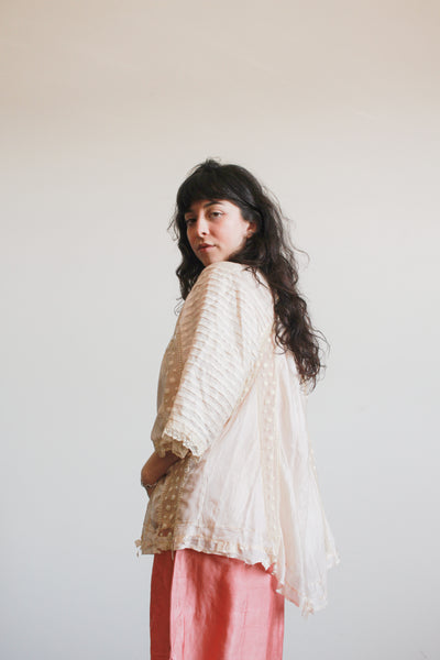 1900s Ballet Pink Silk Swiss Dot Blouse