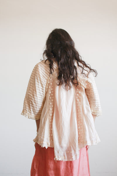 1900s Ballet Pink Silk Swiss Dot Blouse