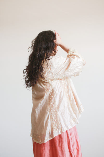 1900s Ballet Pink Silk Swiss Dot Blouse