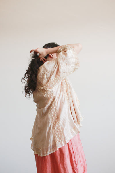 1900s Ballet Pink Silk Swiss Dot Blouse