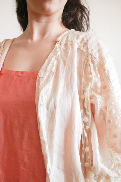 1900s Ballet Pink Silk Swiss Dot Blouse