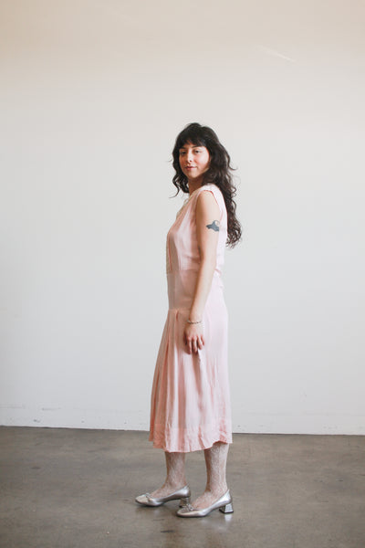 1920s Ballet Pink Silk Sleeveless Drop Waist Dress