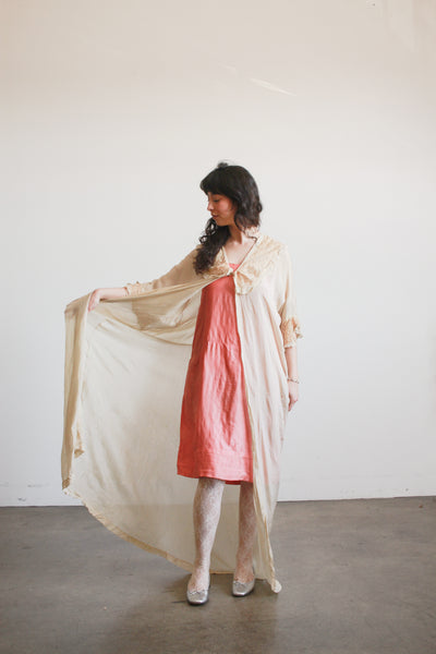 1900s Pistachio Silk Lace Collar Peignoir