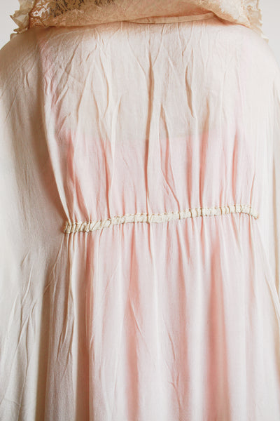 1900s Pistachio Silk Lace Collar Peignoir