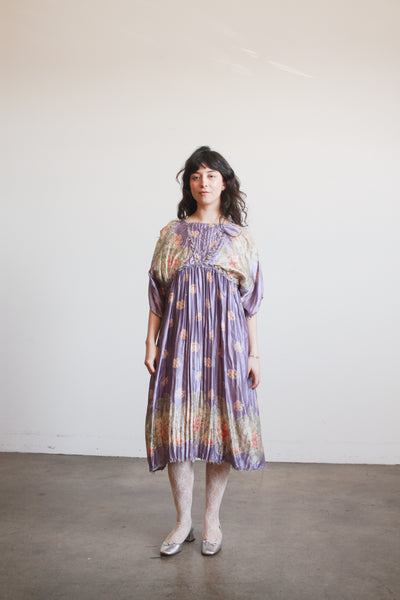 1900s Periwinkle Silk Printed Duster Dress