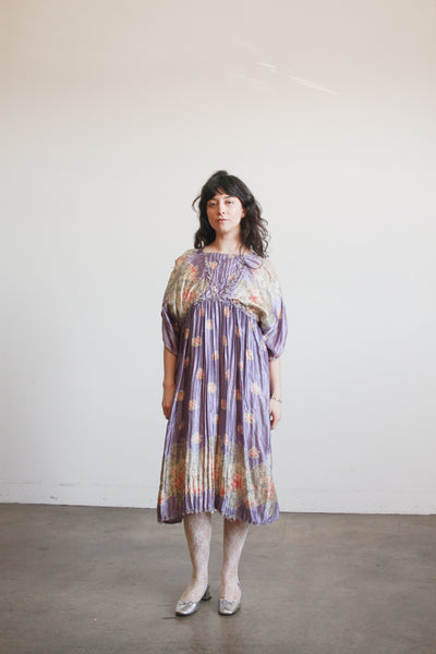 1900s Periwinkle Silk Printed Duster Dress