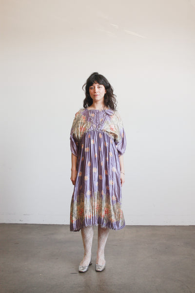 1900s Periwinkle Silk Printed Duster Dress