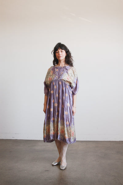 1900s Periwinkle Silk Printed Duster Dress