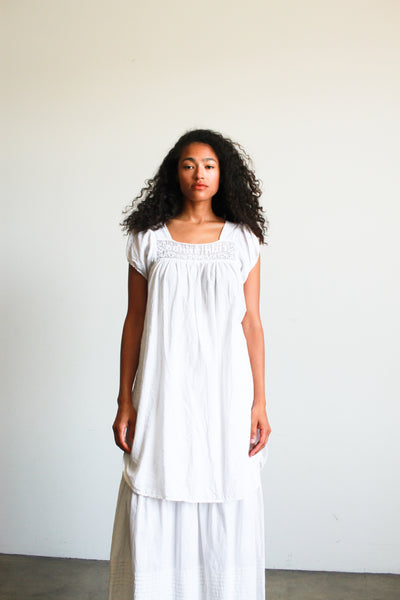1970s Bonnemuit Cotton Gauze Crochet Tunic