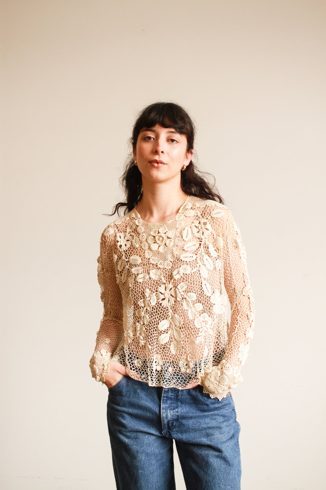 Antique Ecru Battenburg Crochet Blouse