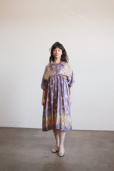 1900s Periwinkle Silk Printed Duster Dress