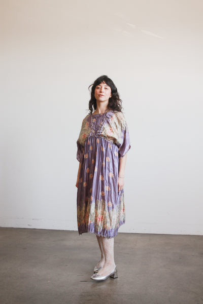 1900s Periwinkle Silk Printed Duster Dress