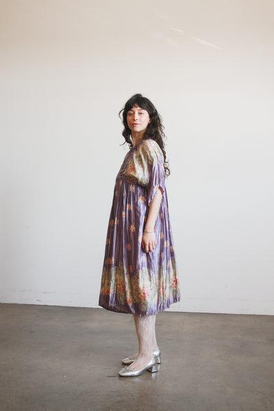 1900s Periwinkle Silk Printed Duster Dress