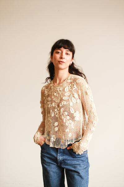 Antique Ecru Battenburg Crochet Blouse