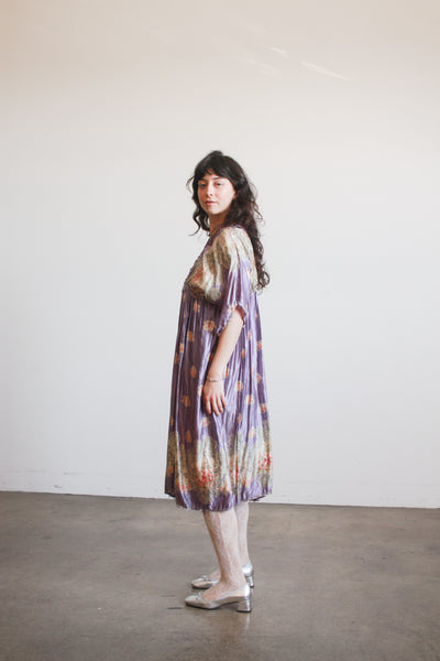 1900s Periwinkle Silk Printed Duster Dress