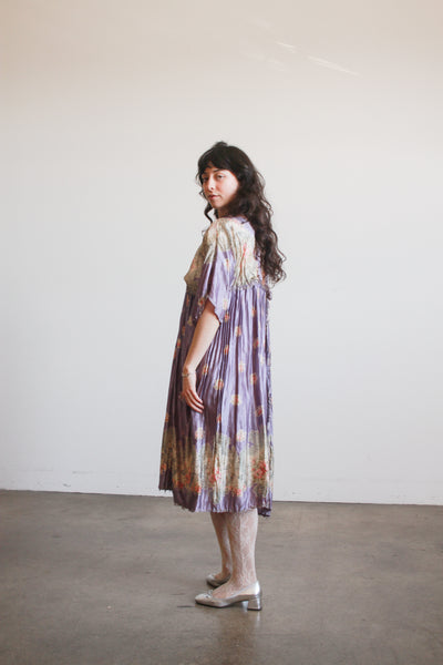 1900s Periwinkle Silk Printed Duster Dress