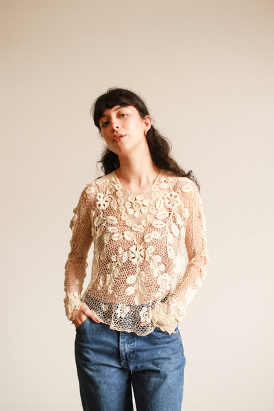 Antique Ecru Battenburg Crochet Blouse