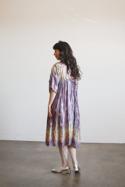1900s Periwinkle Silk Printed Duster Dress