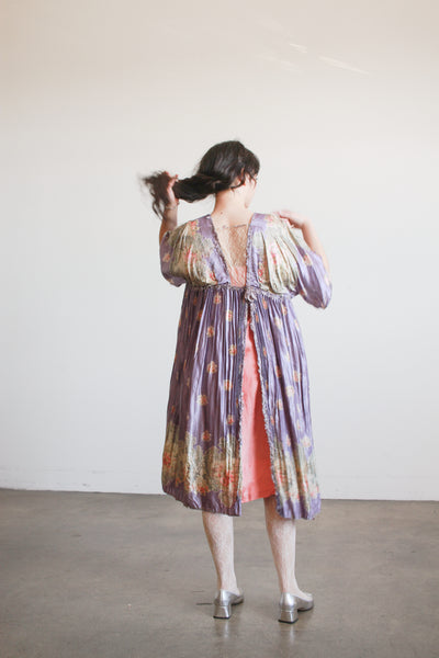 1900s Periwinkle Silk Printed Duster Dress