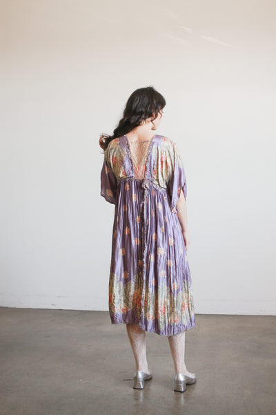 1900s Periwinkle Silk Printed Duster Dress