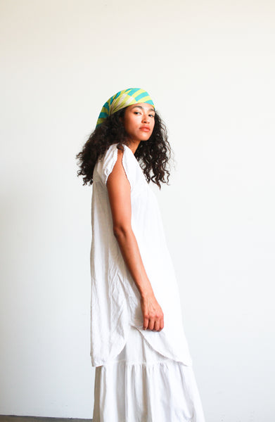 1980s Green Striped Silk Scarf