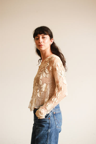 Antique Ecru Battenburg Crochet Blouse