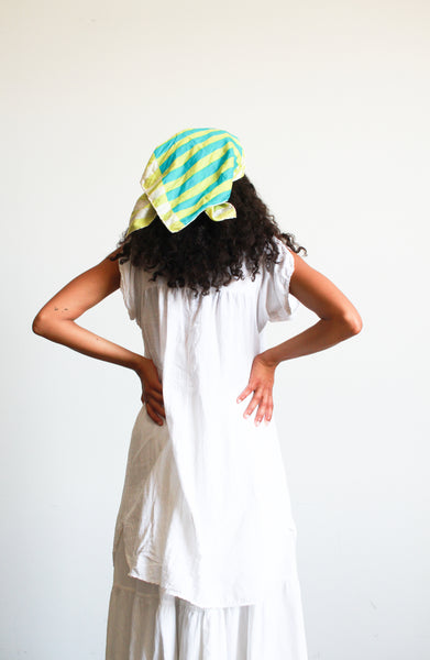 1980s Green Striped Silk Scarf