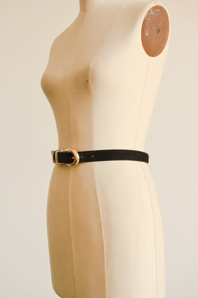 1980s Black Suede Gold Buckle Belt
