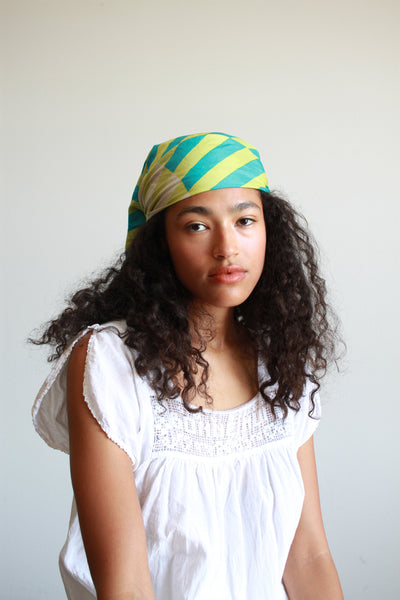 1980s Green Striped Silk Scarf