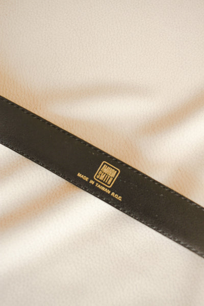 1980s Black Suede Gold Buckle Belt