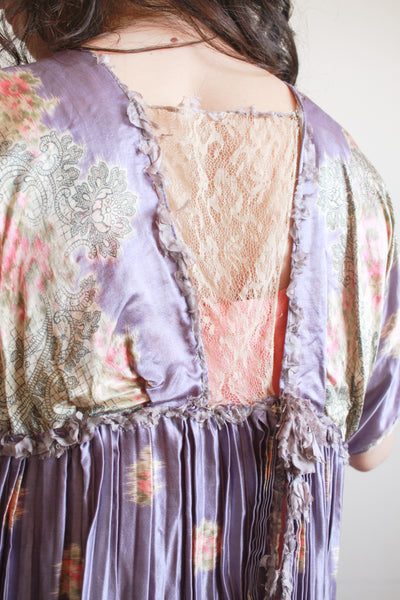 1900s Periwinkle Silk Printed Duster Dress