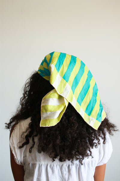 1980s Green Striped Silk Scarf