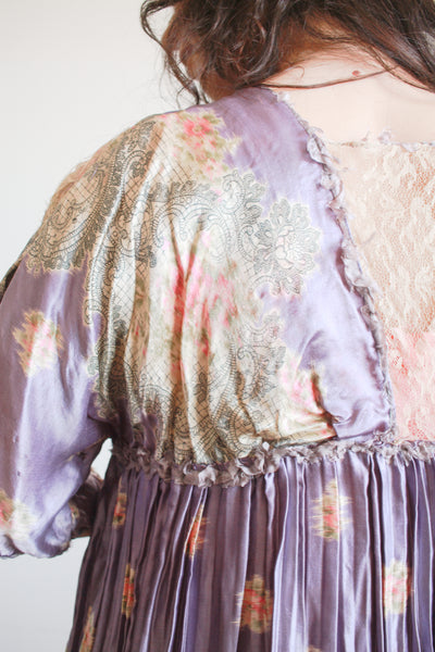 1900s Periwinkle Silk Printed Duster Dress