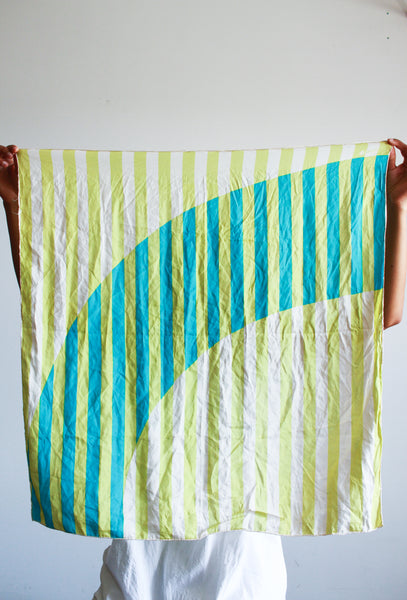 1980s Green Striped Silk Scarf