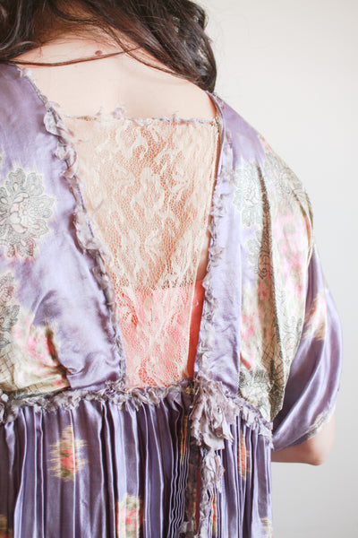 1900s Periwinkle Silk Printed Duster Dress