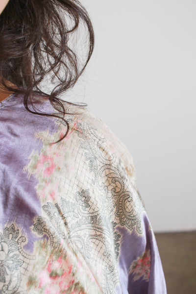 1900s Periwinkle Silk Printed Duster Dress