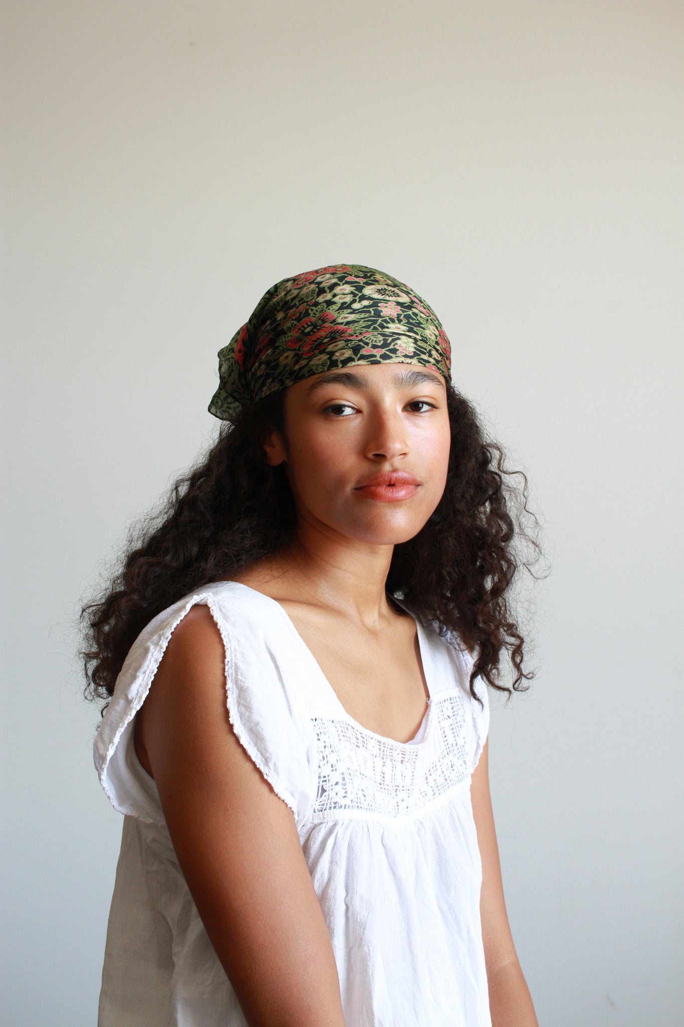1970s Indian Block Print Silk Scarf