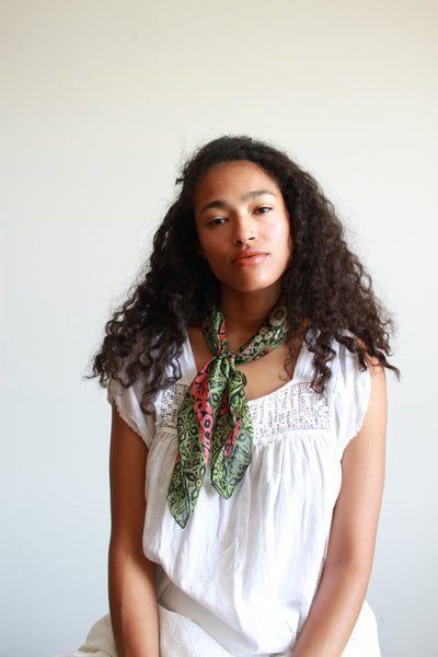 1970s Indian Block Print Silk Scarf