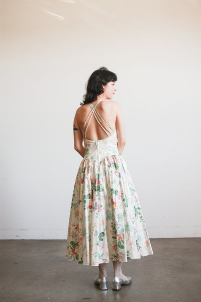 1980s Cotton Floral Halter Dress