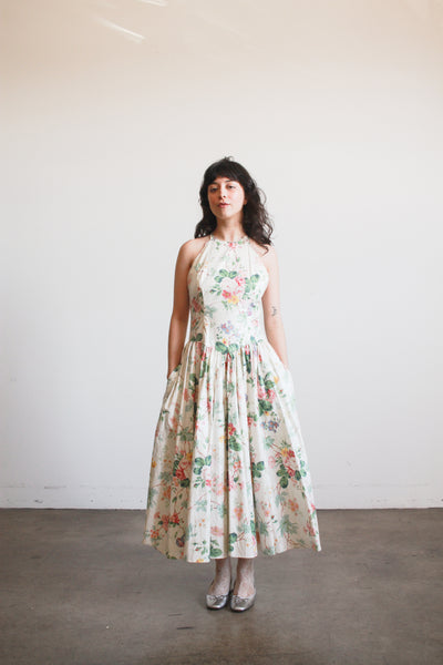 1980s Cotton Floral Halter Dress