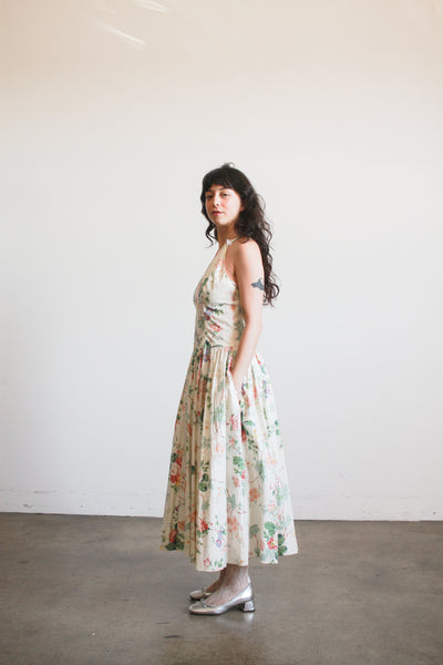 1980s Cotton Floral Halter Dress
